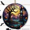 Spooky Tree and Haunted House Stained Glass Style Ceramic Ornament Halloween Themed Christmas Gift and Decor